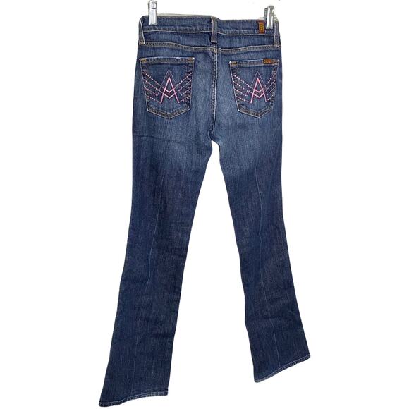 7 For All Mankind Women's Flare‎ Jeans Denim Blue Medium Wash Mid-Rise Size 14 - Picture 2 of 4